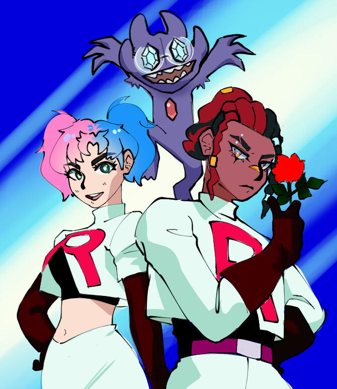 A friend and I's Oc's as pokemon trainers--specifically team rocket--and another of our friends as a pokemon